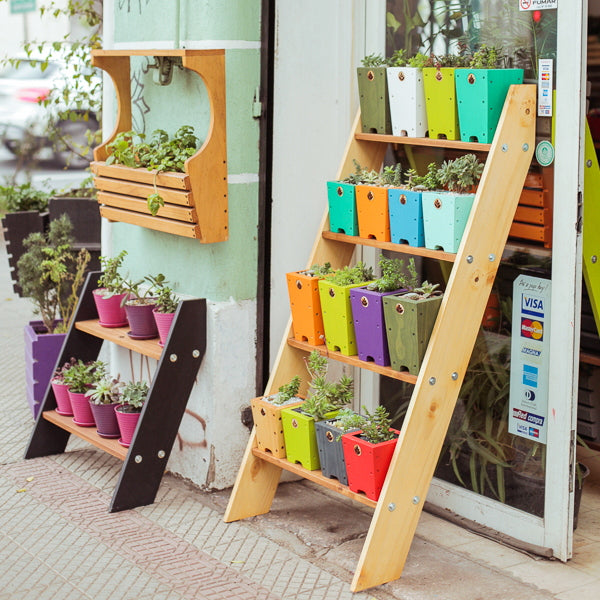 Repisa escalera de madera de 4 pisos para plantas – Artecultivos
